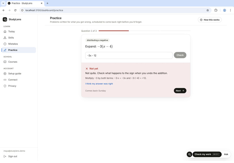 StudyLens: An AI Tutor That Learns How You Think – screenshot 1