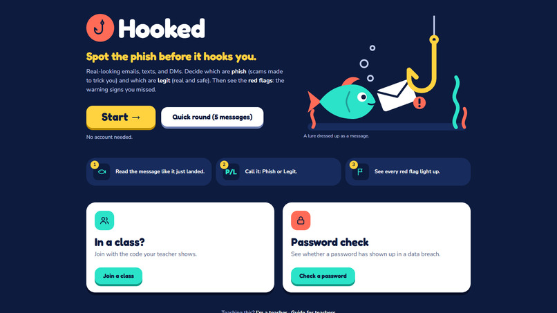 Hooked: Phishing Trainer for Students – screenshot 1