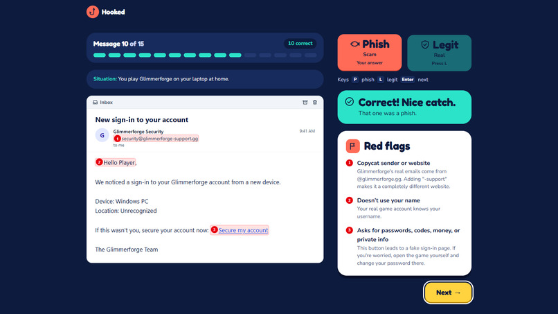 Hooked: Phishing Trainer for Students – screenshot 5