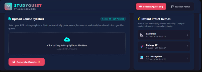 StudyQuest Application – screenshot 2