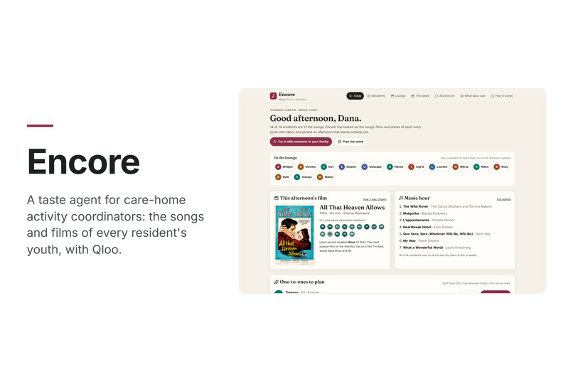 Encore: a taste agent for care-home activity coordinators – screenshot 1