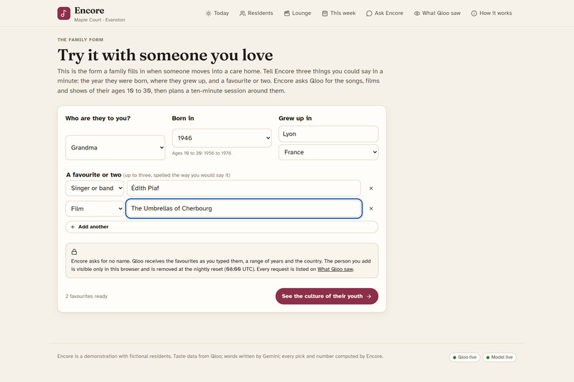 Encore: a taste agent for care-home activity coordinators – screenshot 3