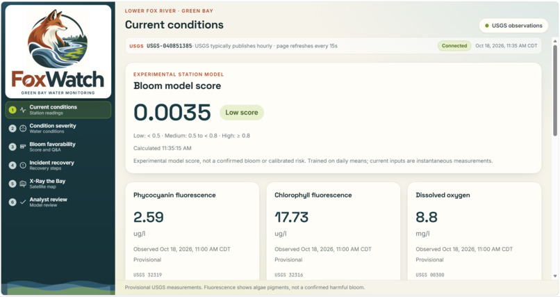 FoxWatch: A proactive algal bloom detection software – screenshot 2