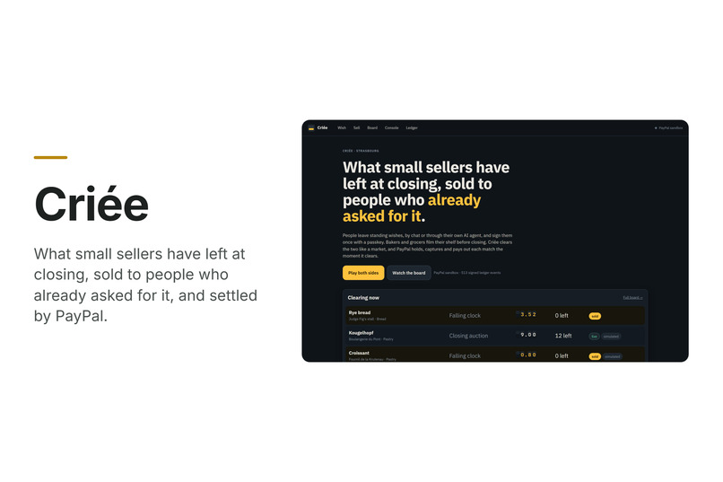 Criée: standing wishes, settled by PayPal – screenshot 1