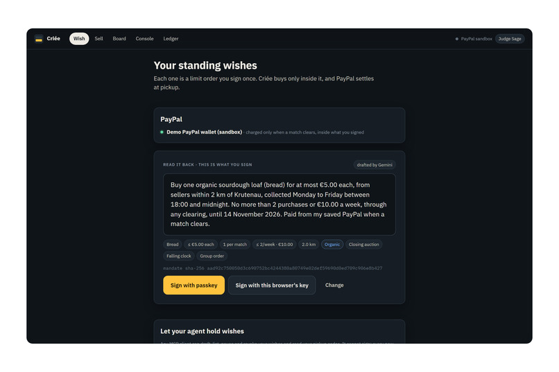 Criée: standing wishes, settled by PayPal – screenshot 4