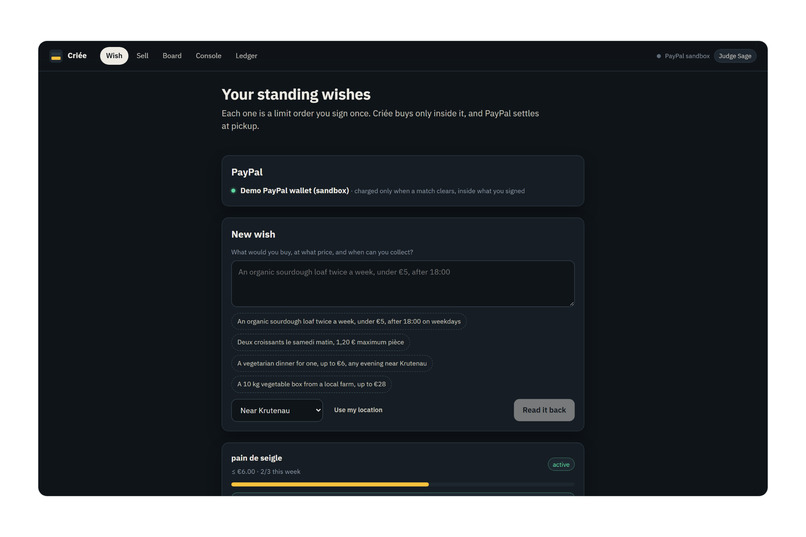 Criée: standing wishes, settled by PayPal – screenshot 7