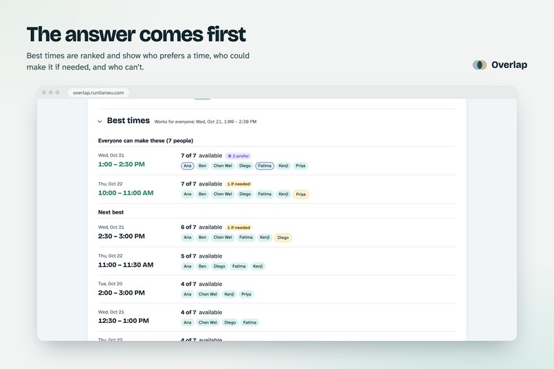 Overlap: find a time that works for everyone – screenshot 3