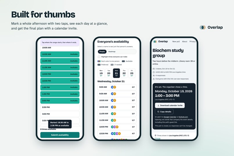 Overlap: find a time that works for everyone – screenshot 4