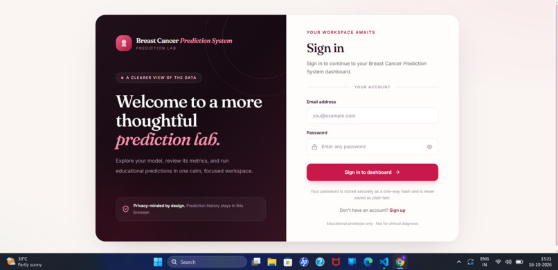 Breast Cancer Prediction System – screenshot 1