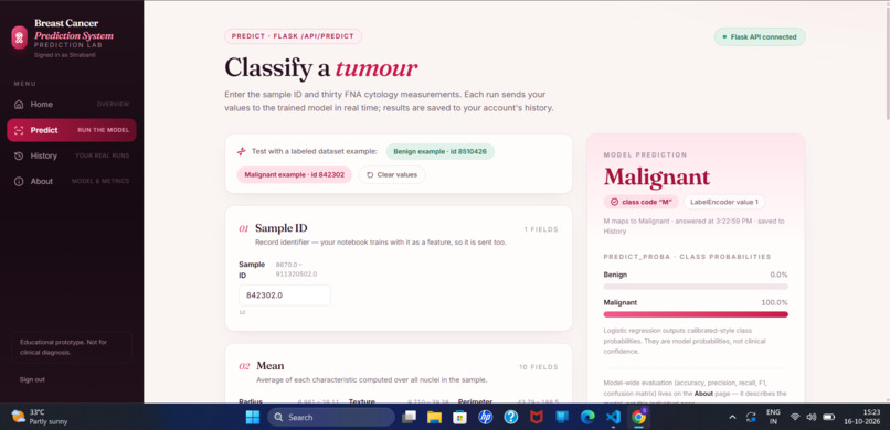 Breast Cancer Prediction System – screenshot 4