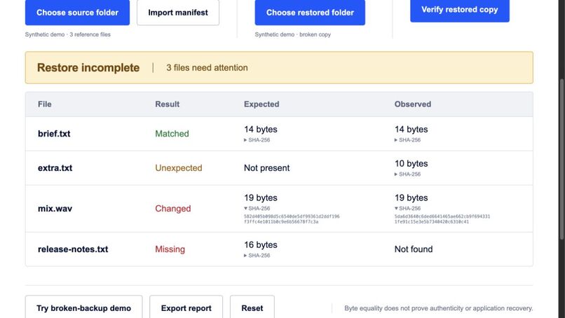 RestoreProof – screenshot 1