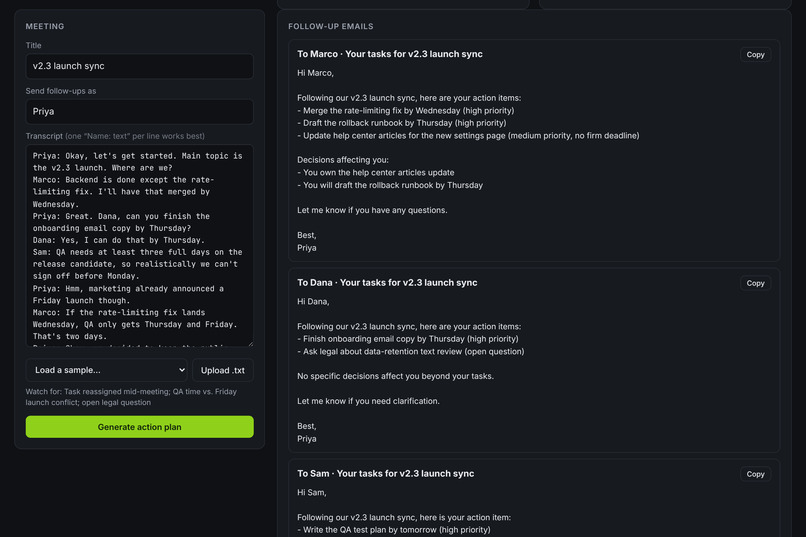 Meeting to Actions – screenshot 2