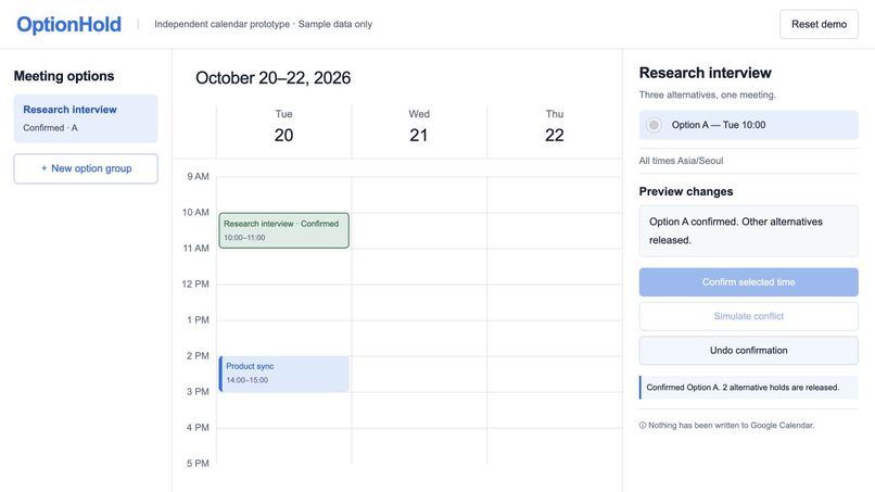 OptionHold — One meeting, one decision – screenshot 1