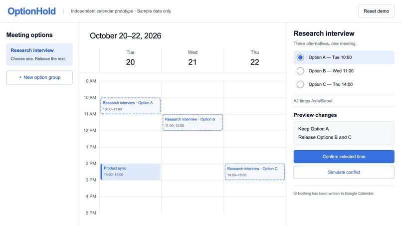 OptionHold — One meeting, one decision – screenshot 2