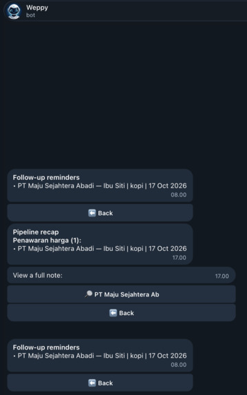 Weppy — Public Sales Pipeline Assistant (Telegram + Web) – screenshot 1