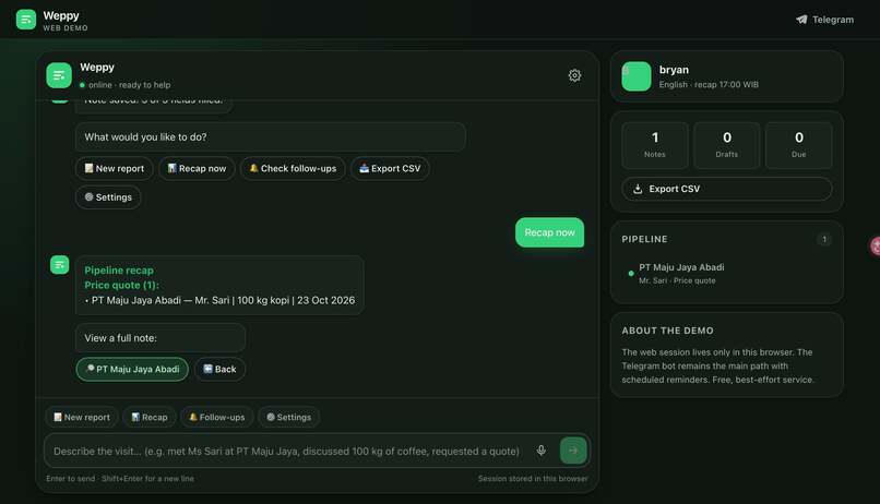 Weppy — Public Sales Pipeline Assistant (Telegram + Web) – screenshot 4