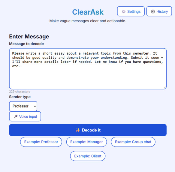 ClearAsk – screenshot 1