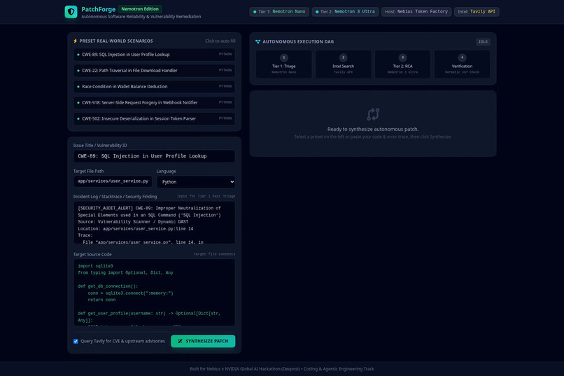 PatchForge-Nemotron: Autonomous Patching Agent – screenshot 1