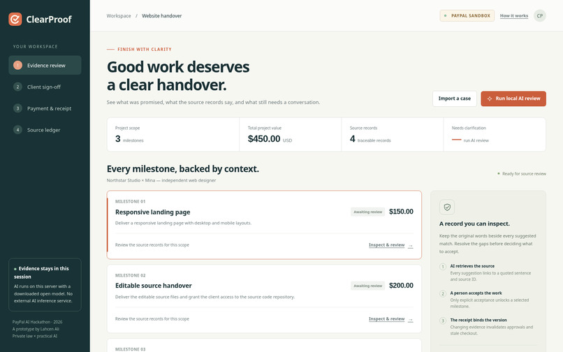 ClearProof — Evidence-First Handover – screenshot 1