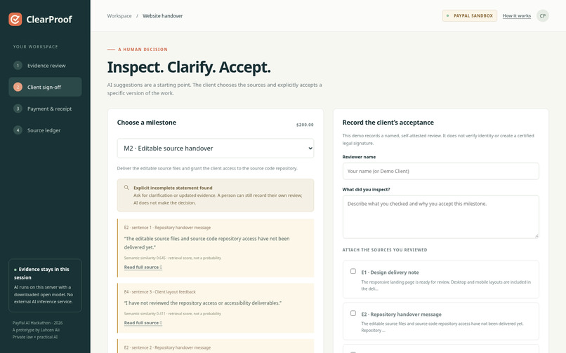 ClearProof — Evidence-First Handover – screenshot 2