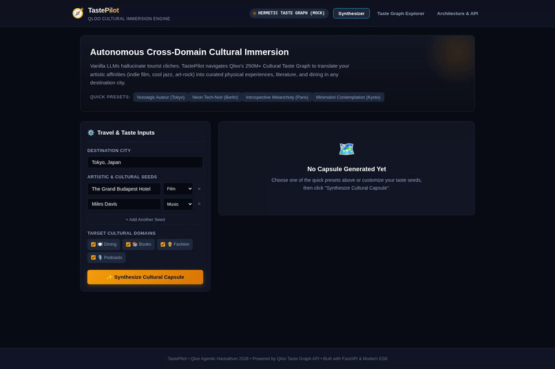 TastePilot: Cross-Domain Cultural Immersion Engine – screenshot 1