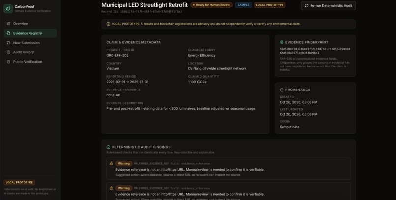 CarbonProof — Verifiable Climate Evidence – screenshot 2