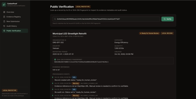 CarbonProof — Verifiable Climate Evidence – screenshot 4