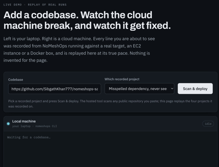 NoMeshOps — self-healing deployment agent – screenshot 1
