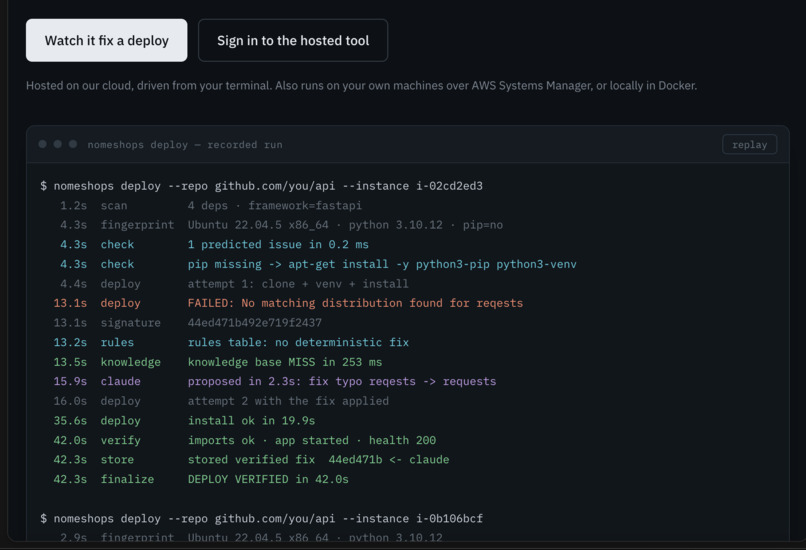 NoMeshOps — self-healing deployment agent – screenshot 2