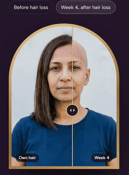 Anjali at week 4: drag the mirror and YouCam's Hairstyle Try-On puts her own hair back, from the photo she kept