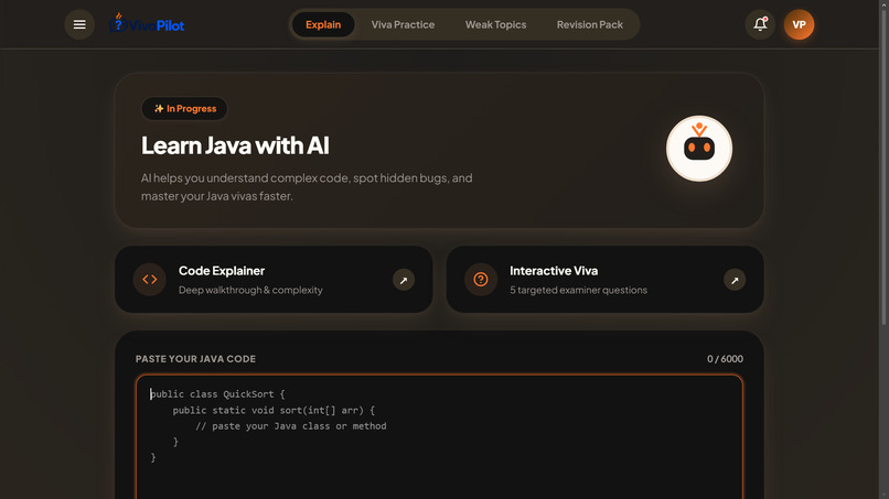 VivaPilot: AI Java Viva Trainer – screenshot 1