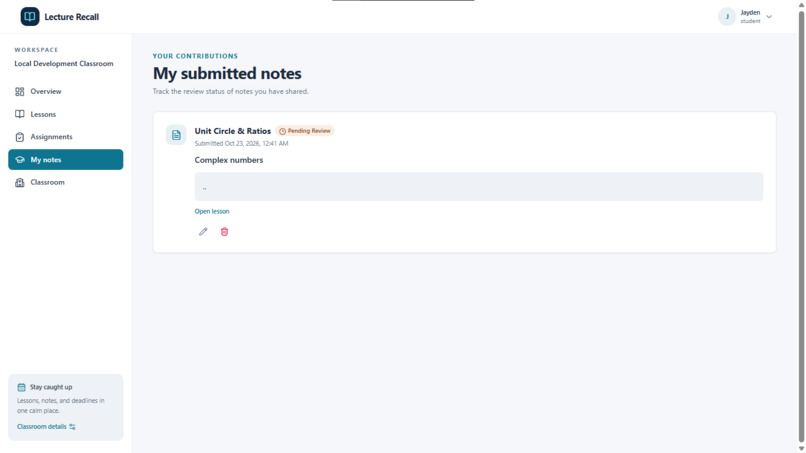 Lecture recall – screenshot 3