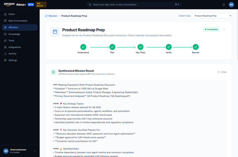 Alexa+: Autonomous Mission Execution Platform – screenshot 5