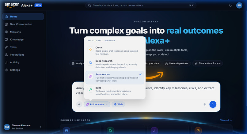 Alexa+: Autonomous Mission Execution Platform – screenshot 2