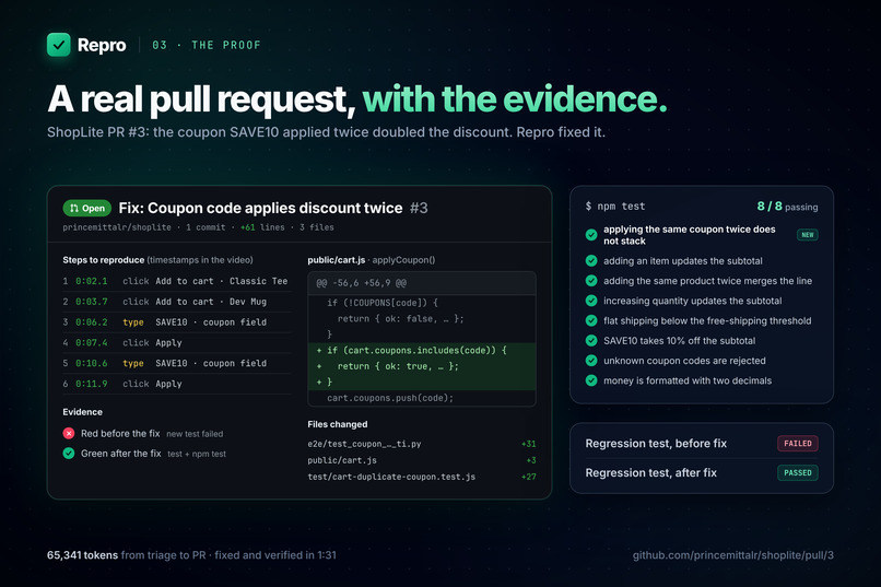 Repro: Show it the bug. It ships the fix. – screenshot 4