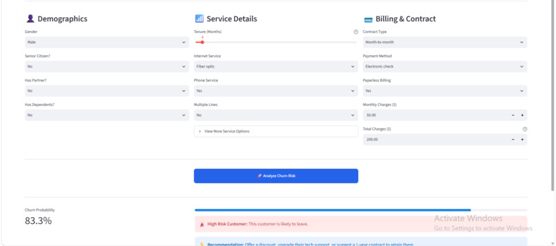 Customer Churn Prediction System – screenshot 2