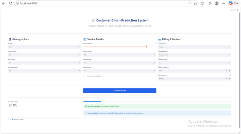 Customer Churn Prediction System – screenshot 4