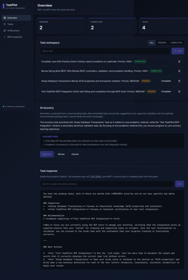 TaskPilot — AI Study Recovery Agent – screenshot 1