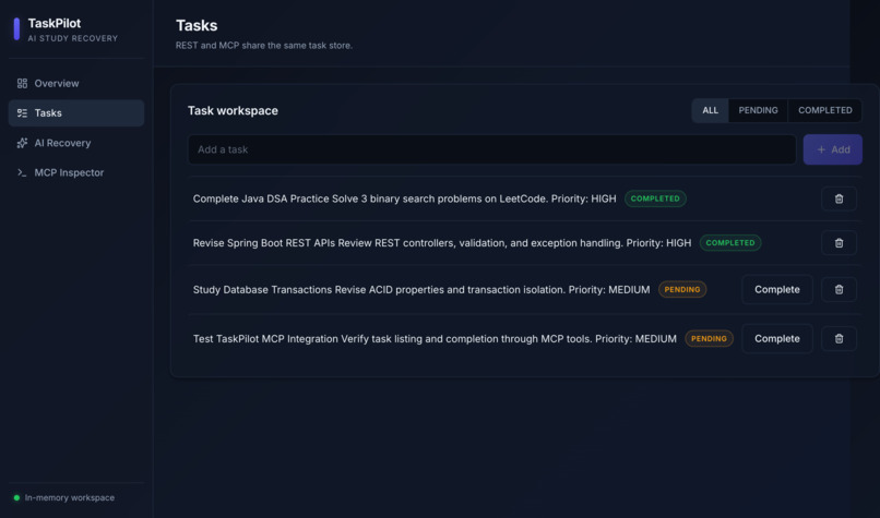 TaskPilot — AI Study Recovery Agent – screenshot 2