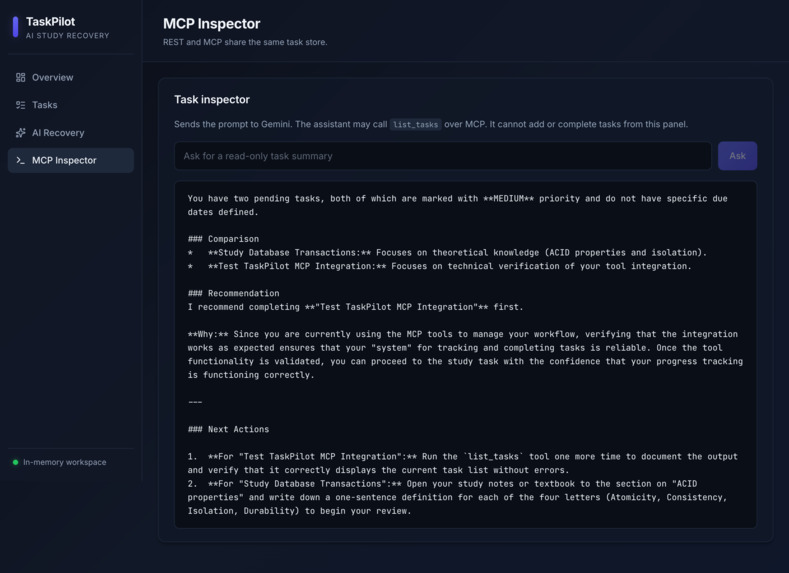 TaskPilot — AI Study Recovery Agent – screenshot 4
