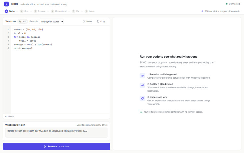 ECHO — AI Time-Travel Debugger – screenshot 1