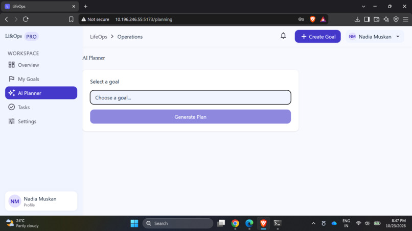 LifeOps : AI-Powered Goal Planning and Execution Platform – screenshot 2
