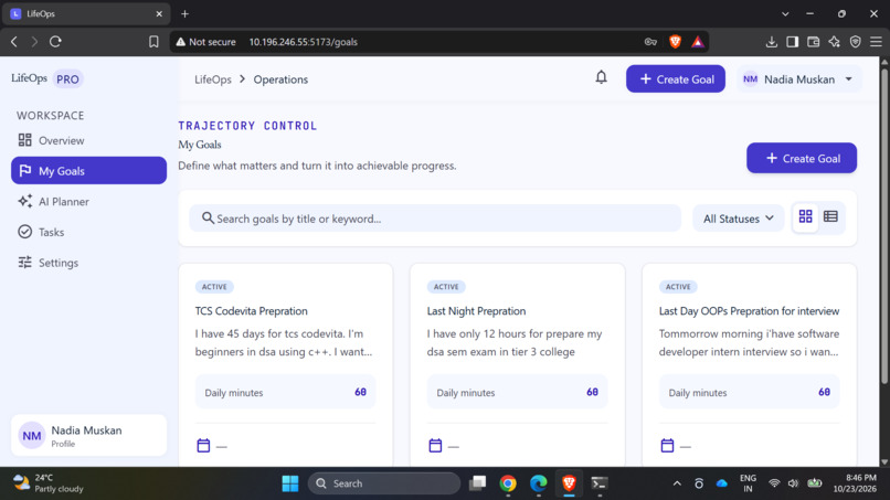 LifeOps : AI-Powered Goal Planning and Execution Platform – screenshot 5