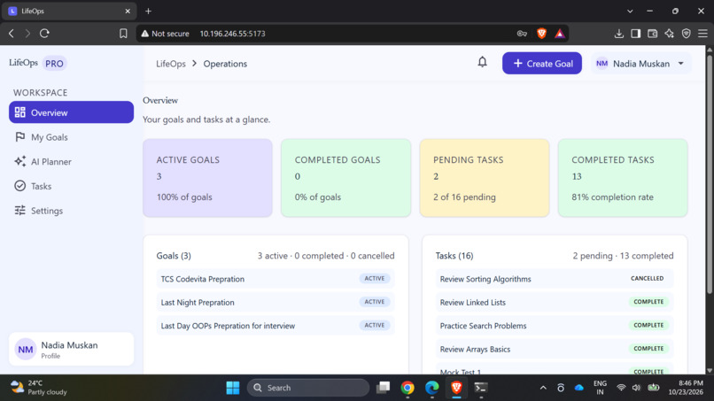 LifeOps : AI-Powered Goal Planning and Execution Platform – screenshot 6