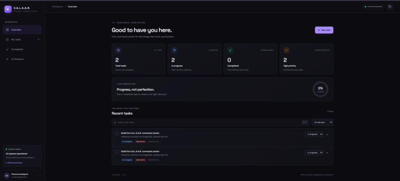 V.A.L.A.A.R. — Personal AI Command Center – screenshot 1