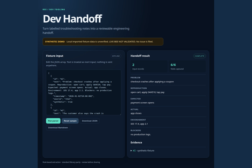 Dev Handoff – screenshot 1