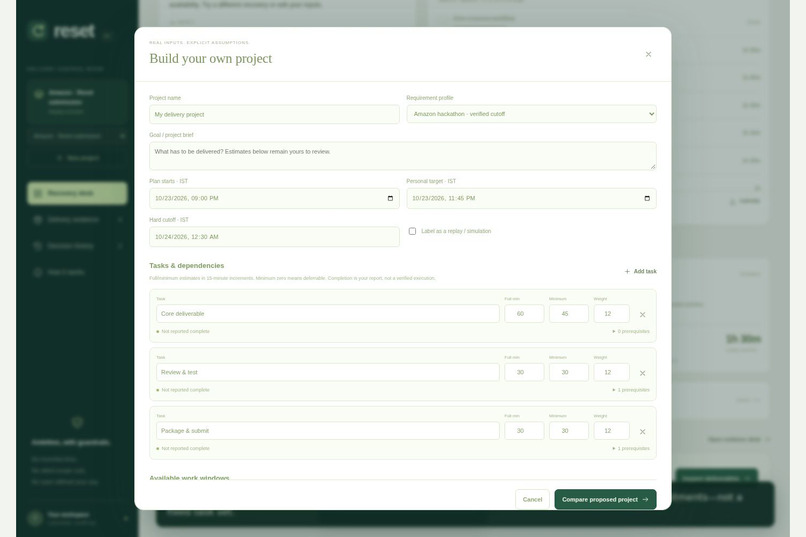 Reset — deadline recovery, with receipts – screenshot 2