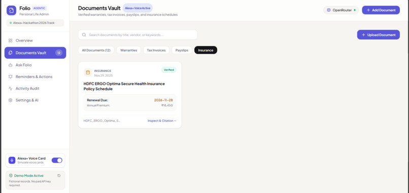 Folio-Personal-Life-Admin-Agent – screenshot 1