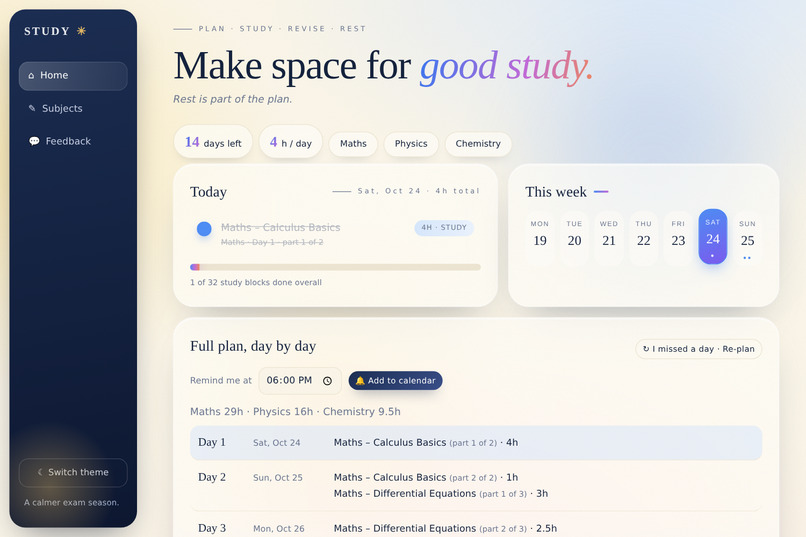 ExamWise: Smart Study Planner – screenshot 1