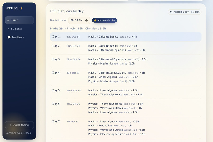 ExamWise: Smart Study Planner – screenshot 2